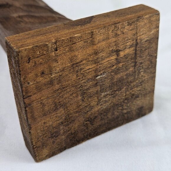 Hand Carved Wooden Monk Statue Two Tone Detailed Free Standing Sturdy Base VTG - Picture 10 of 11